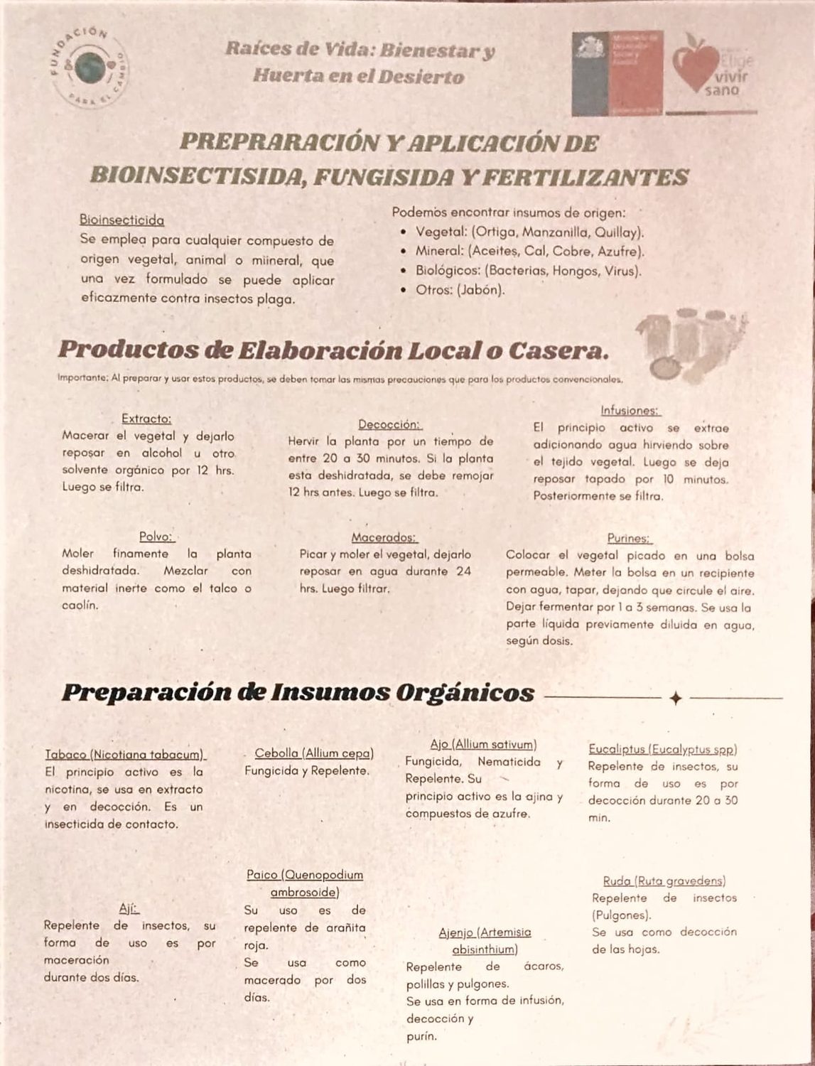 Material Educativo n°1: Preparación y aplicación de biopreparados, elaborado para taller de la 5ta Jornada de Habilitación de la Huerta Comunitaria.