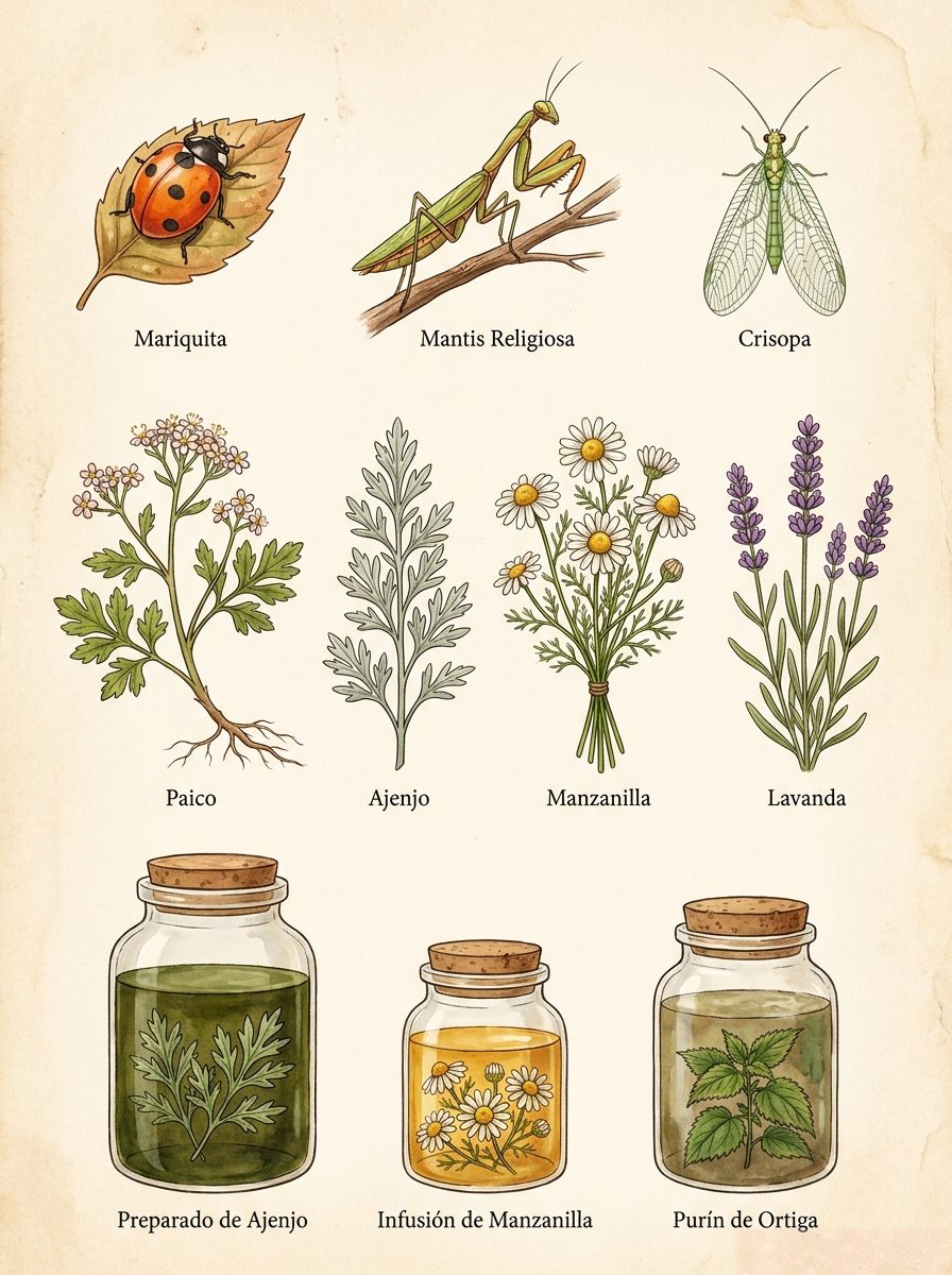 Figura 4: Especies de Fauna Benéfica y Plantas Aromáticas Repelentes